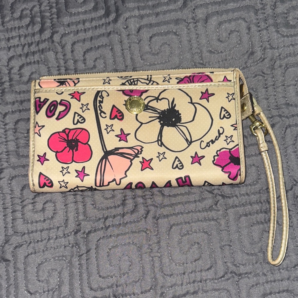 Coach Floral Print Wristlet in Pink and Cream